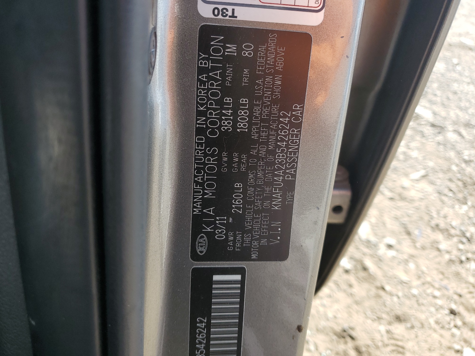 KNAFU4A23B5426242 2011 Kia Forte Ex