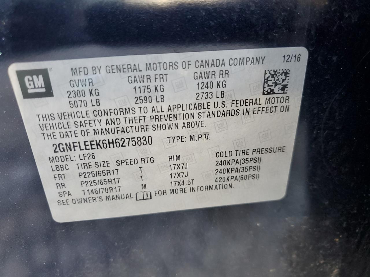 2017 Chevrolet Equinox Ls VIN: 2GNFLEEK6H6275830 Lot: 57685694