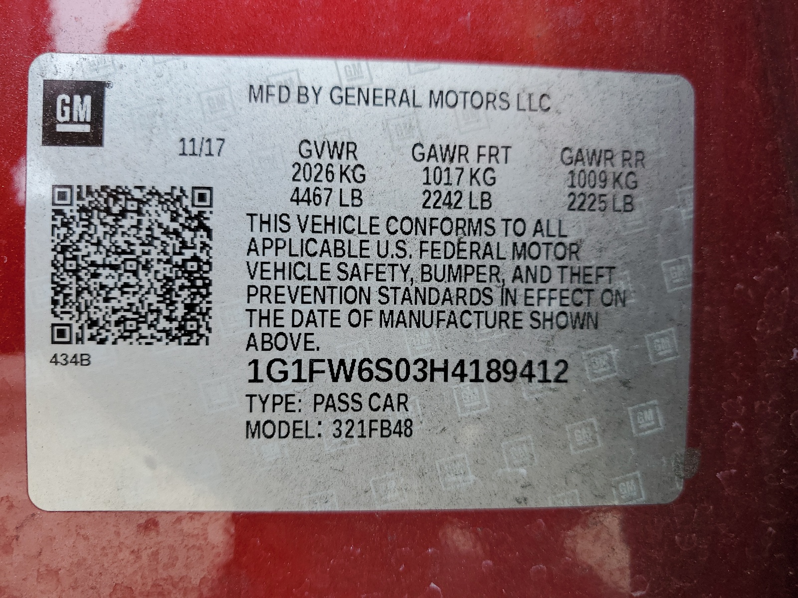 1G1FW6S03H4189412 2017 Chevrolet Bolt Ev Lt