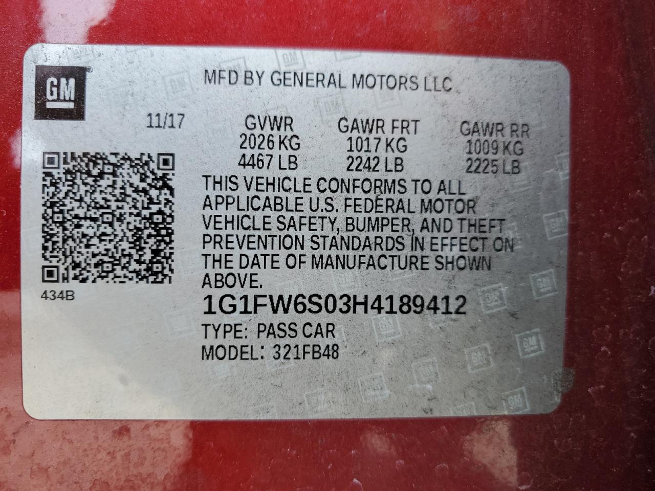 2017 Chevrolet Bolt Ev Lt VIN: 1G1FW6S03H4189412 Lot: 58162814