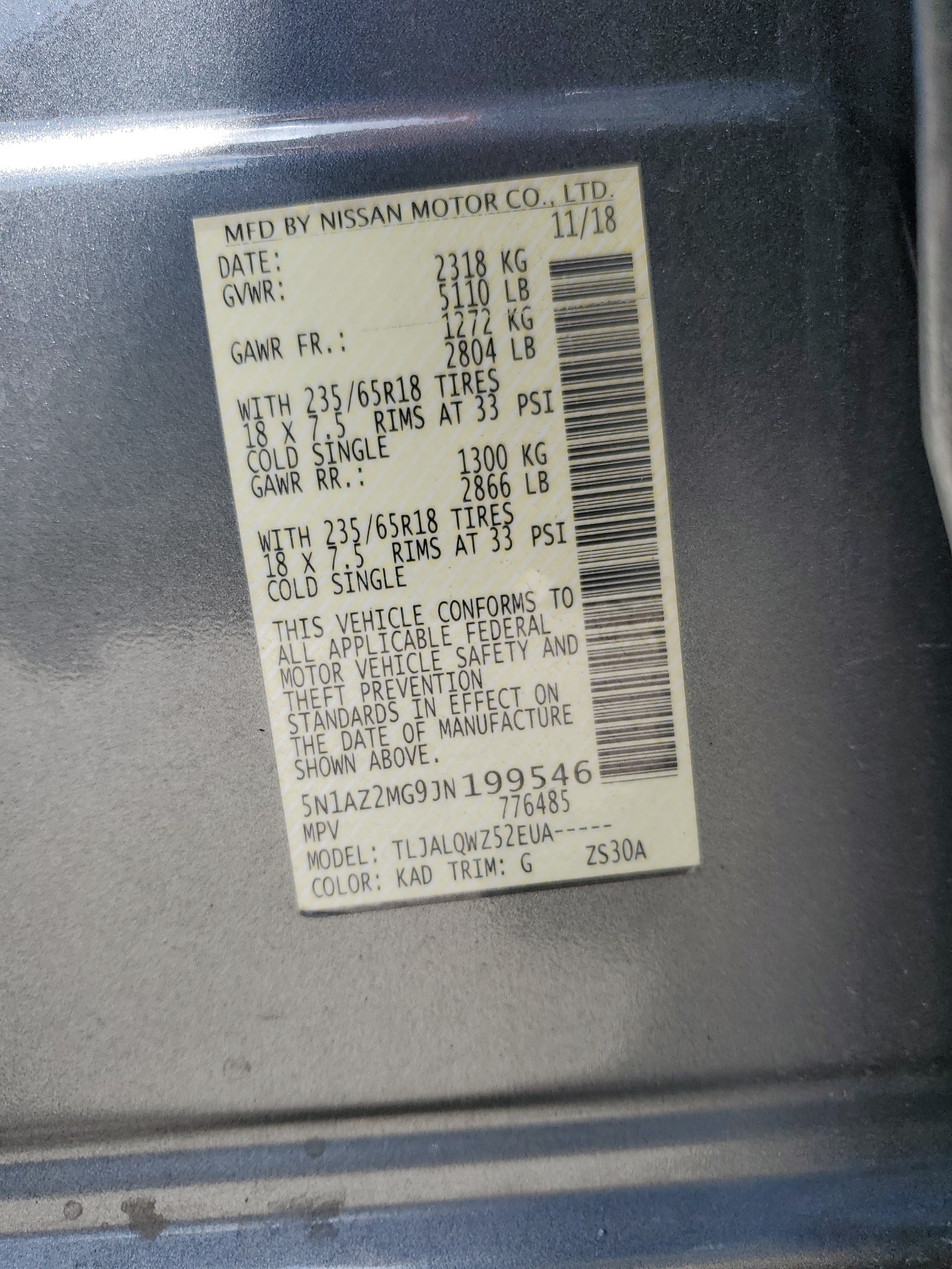 5N1AZ2MG9JN199546 2018 Nissan Murano S