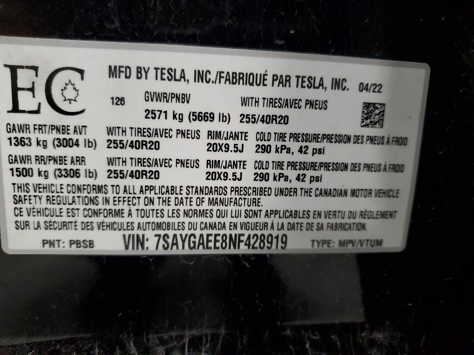 7SAYGAEE8NF428919 2022 Tesla Model Y