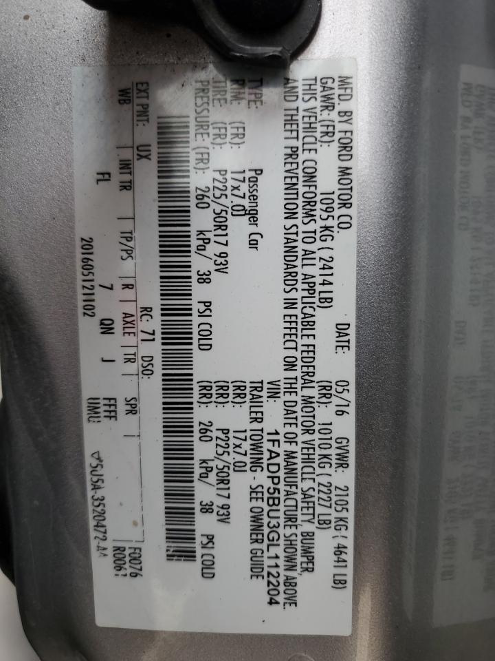 2016 Ford C-Max Sel VIN: 1FADP5BU3GL112204 Lot: 60026684