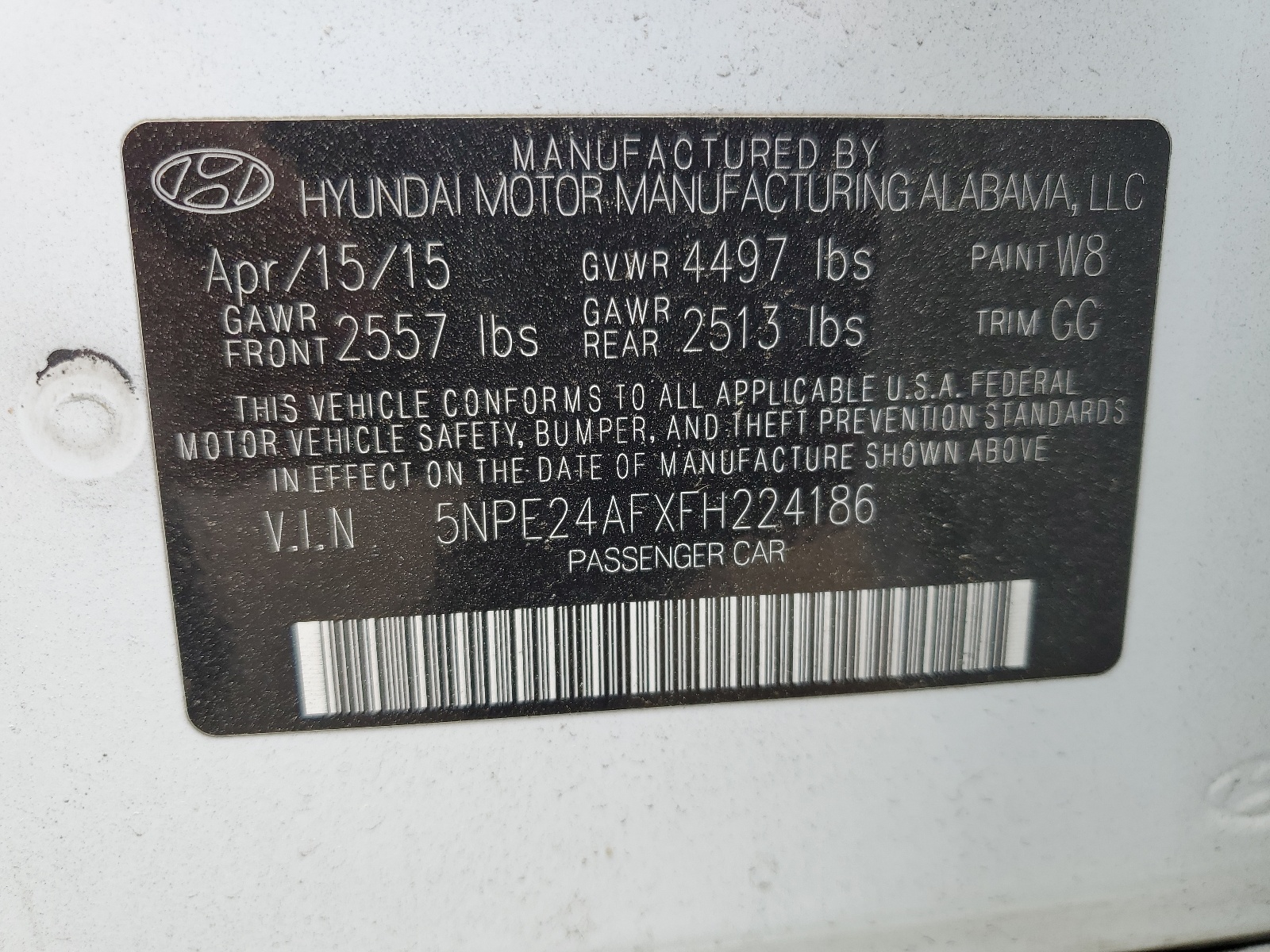 5NPE24AFXFH224186 2015 Hyundai Sonata Se