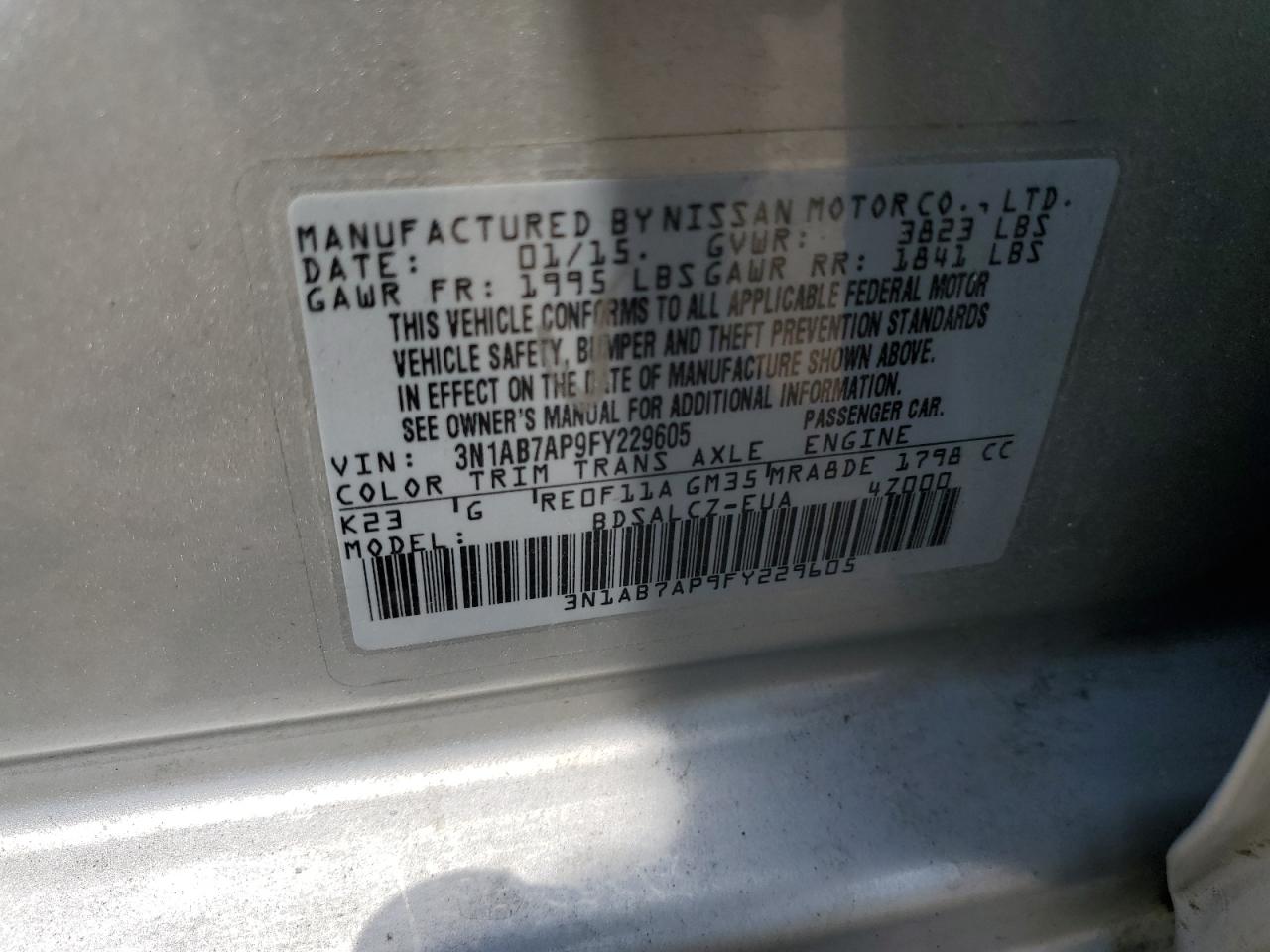 VIN 3N1AB7AP9FY229605 2015 NISSAN SENTRA no.12