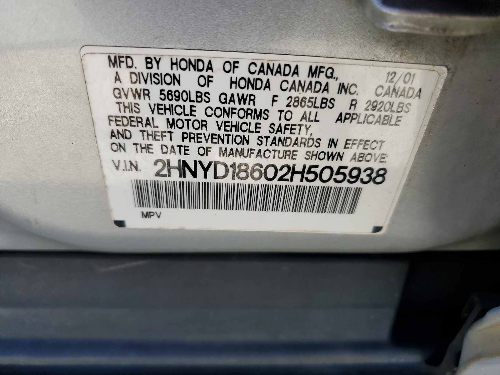 2HNYD18602H505938 2002 Acura Mdx Touring