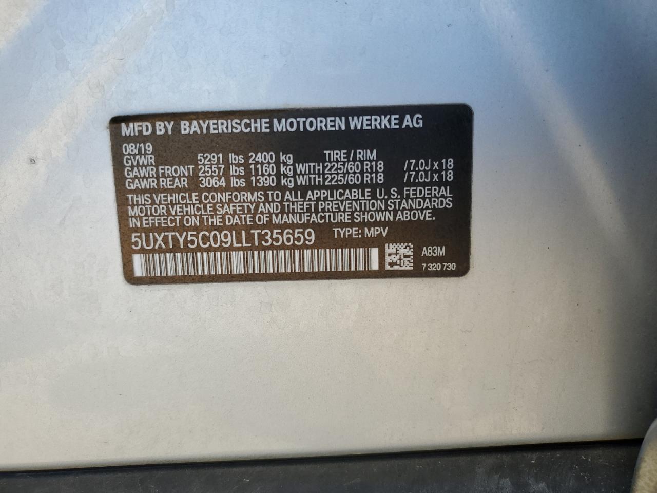 5UXTY5C09LLT35659 2020 BMW X3 xDrive30I