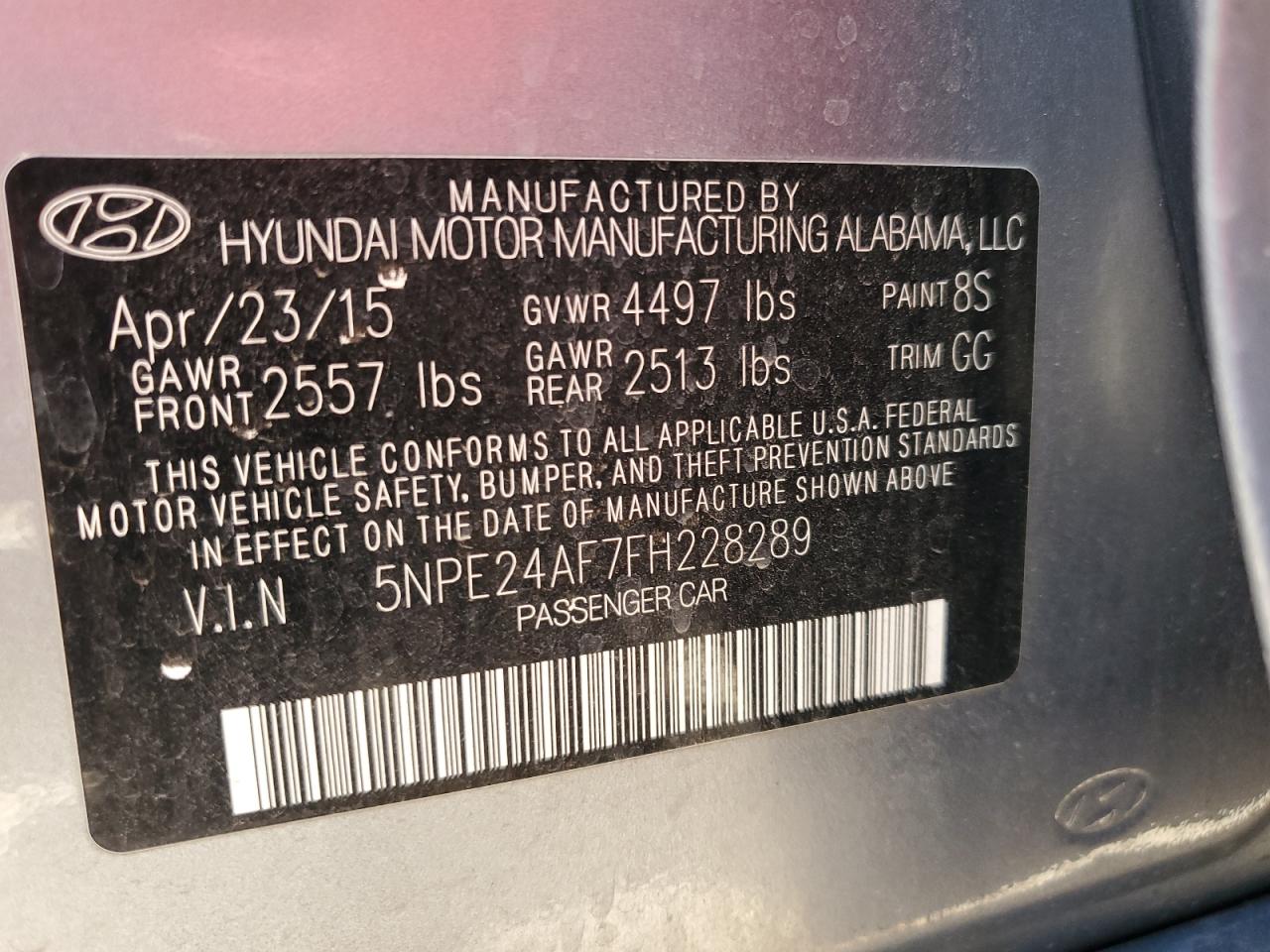 2015 Hyundai Sonata Se VIN: 5NPE24AF7FH228289 Lot: 60431224