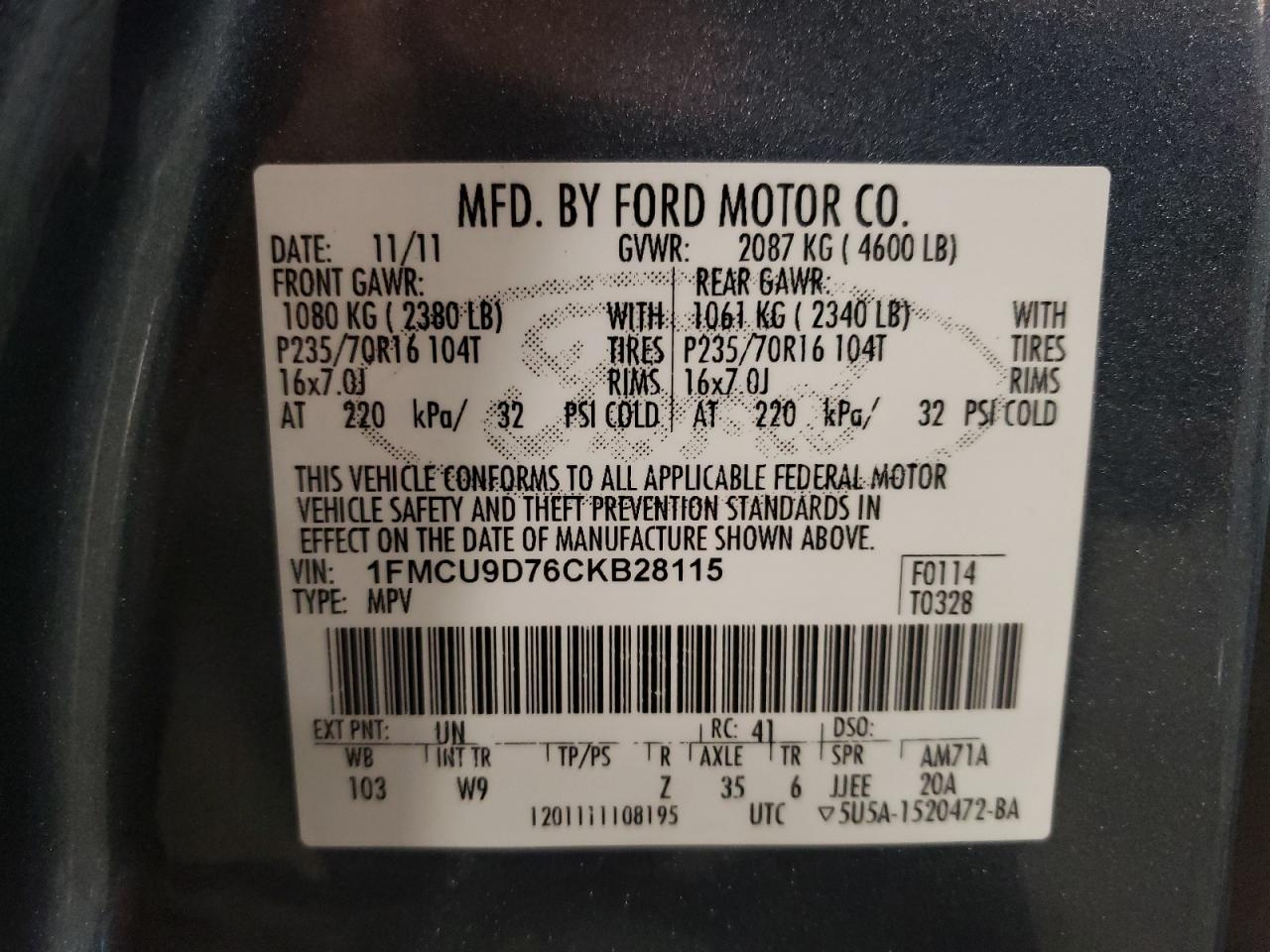 2012 Ford Escape Xlt VIN: 1FMCU9D76CKB28115 Lot: 58517014