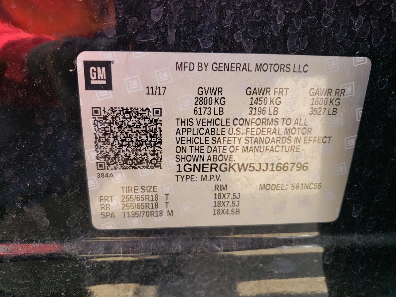 2018 Chevrolet Traverse Lt VIN: 1GNERGKW5JJ166796 Lot: 59525254