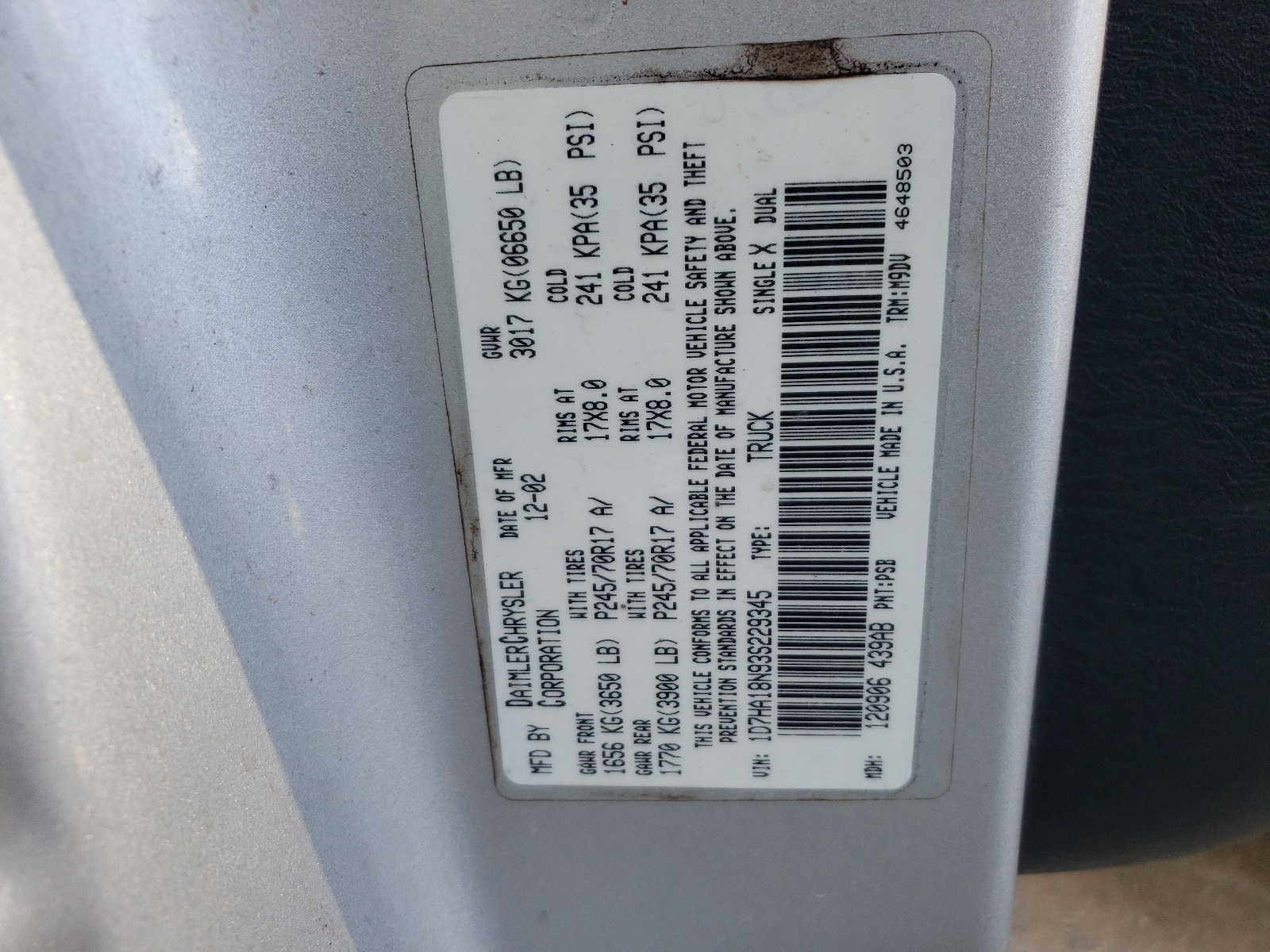 1D7HA18N93S229345 2003 Dodge Ram 1500 St