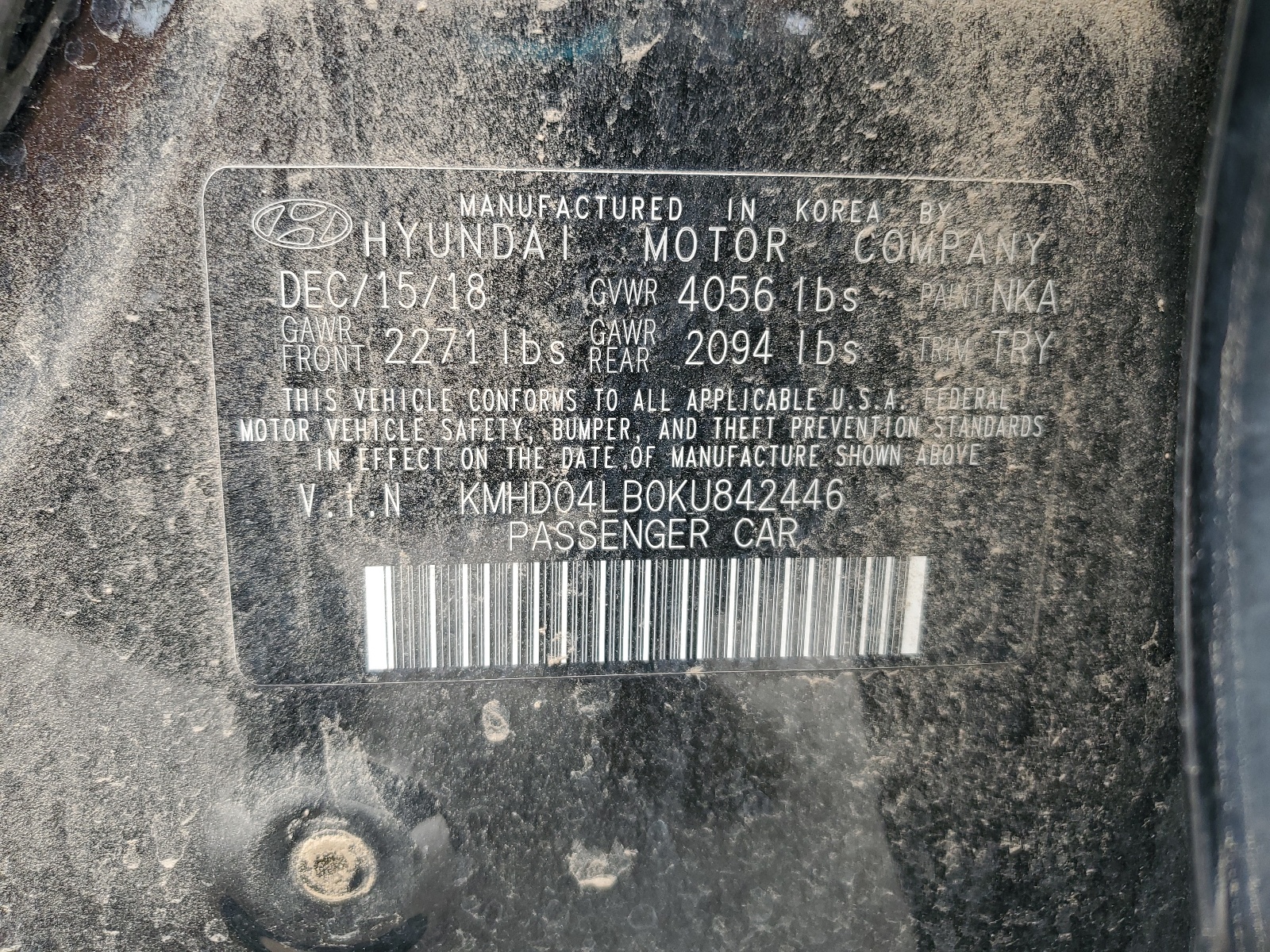 KMHD04LB0KU842446 2019 Hyundai Elantra Sport