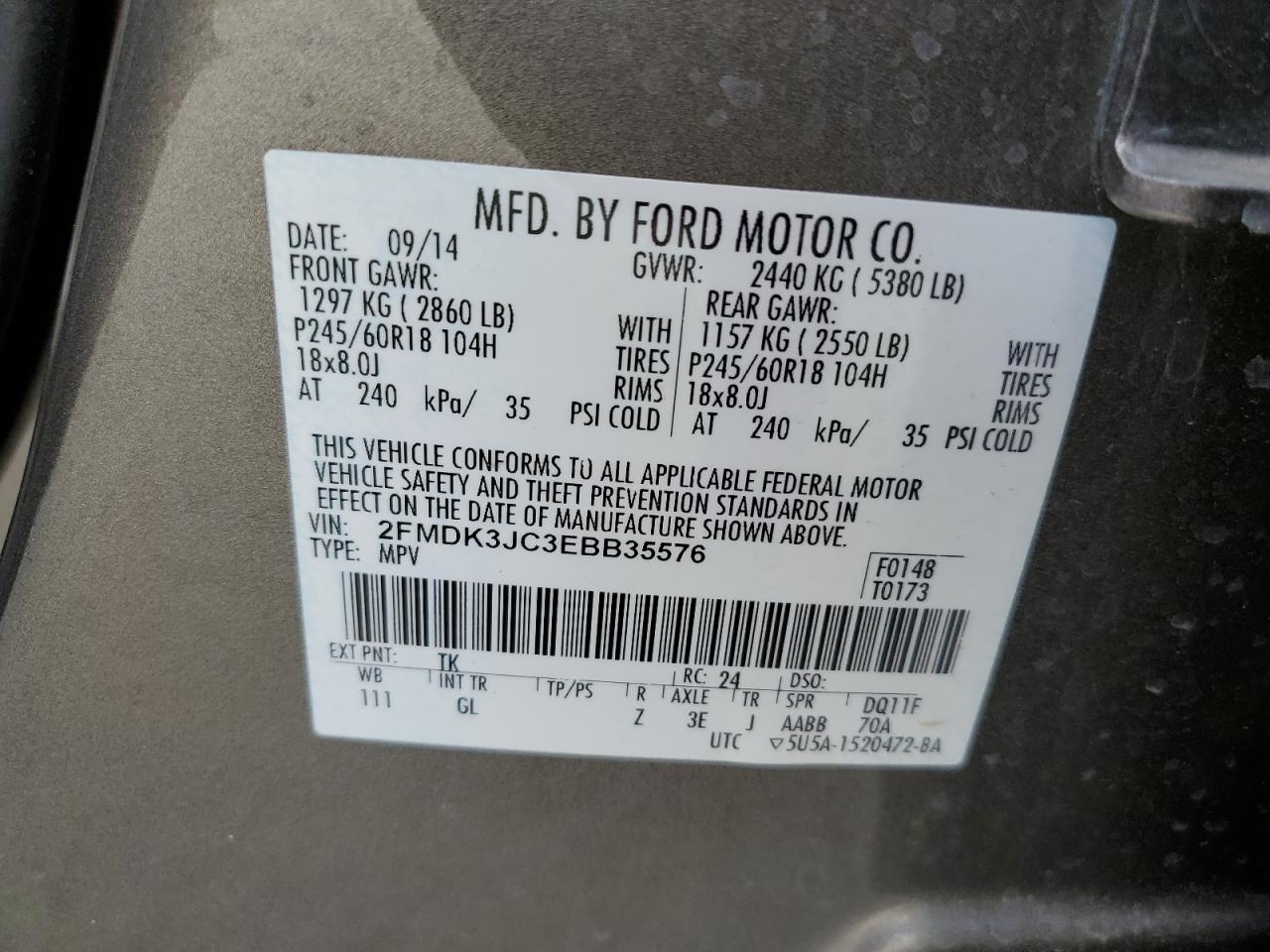 2FMDK3JC3EBB35576 2014 Ford Edge Sel