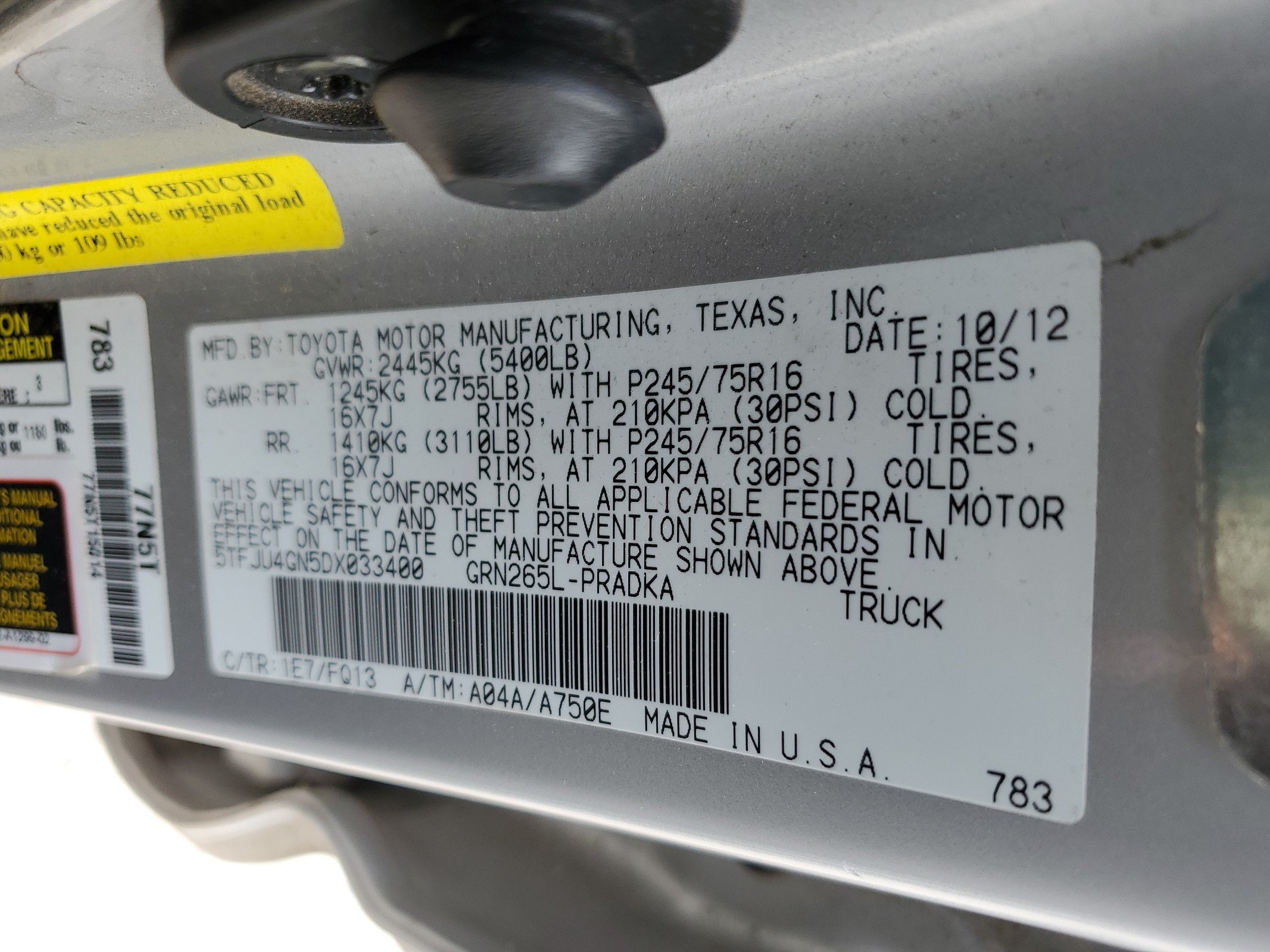 5TFJU4GN5DX033400 2013 Toyota Tacoma Double Cab Prerunner