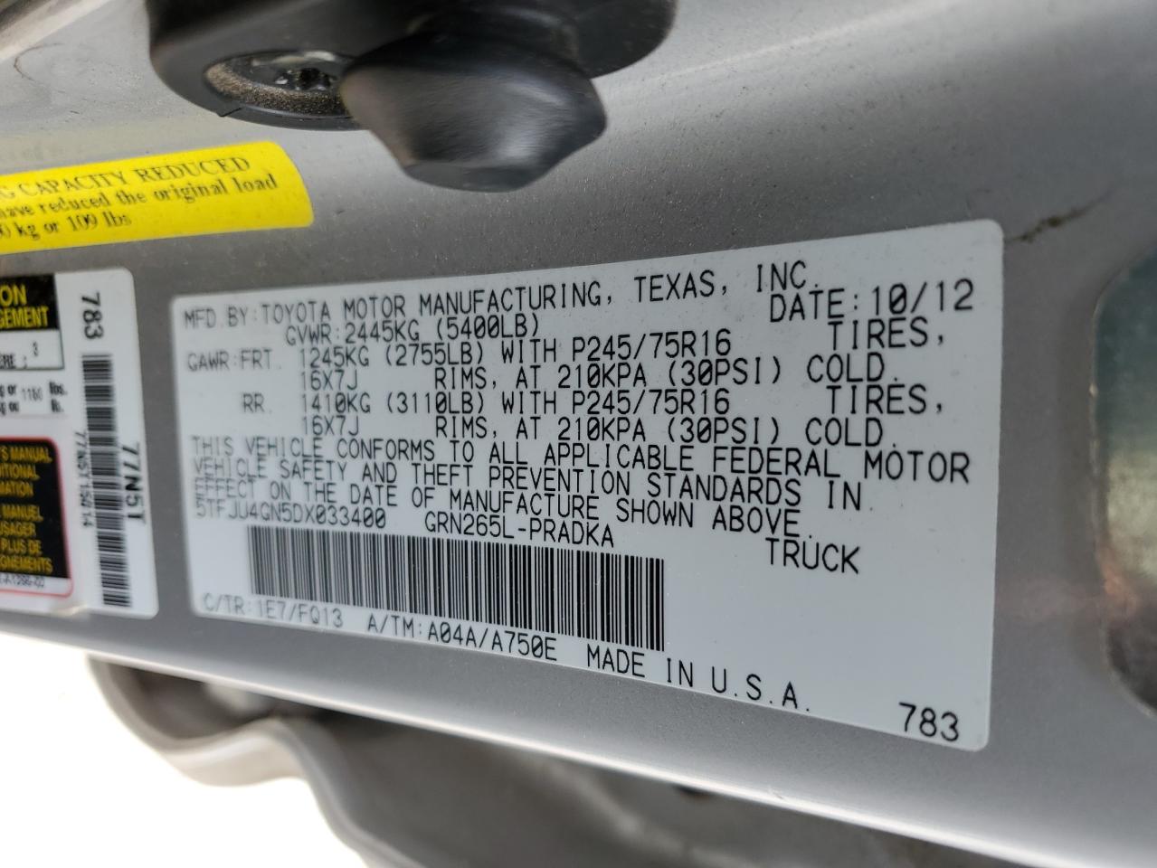 2013 Toyota Tacoma Double Cab Prerunner VIN: 5TFJU4GN5DX033400 Lot: 57911894