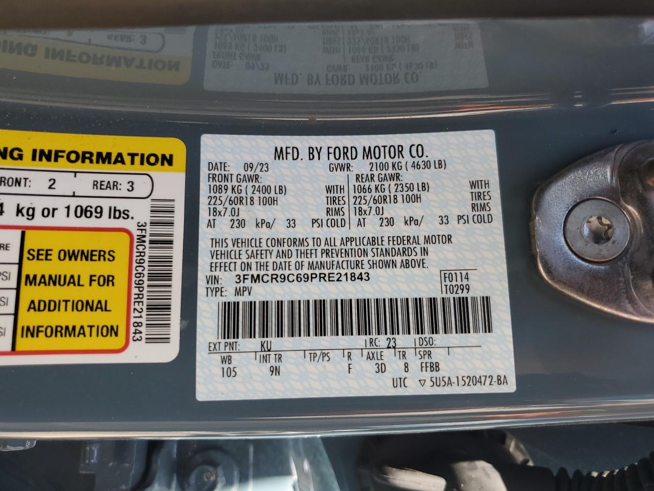 2023 Ford Bronco Sport Outer Banks VIN: 3FMCR9C69PRE21843 Lot: 59333964