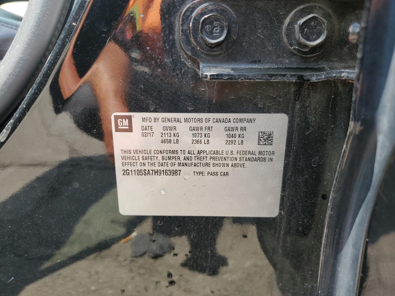 2017 Chevrolet Impala Lt VIN: 2G1105SA7H9163987 Lot: 61024794