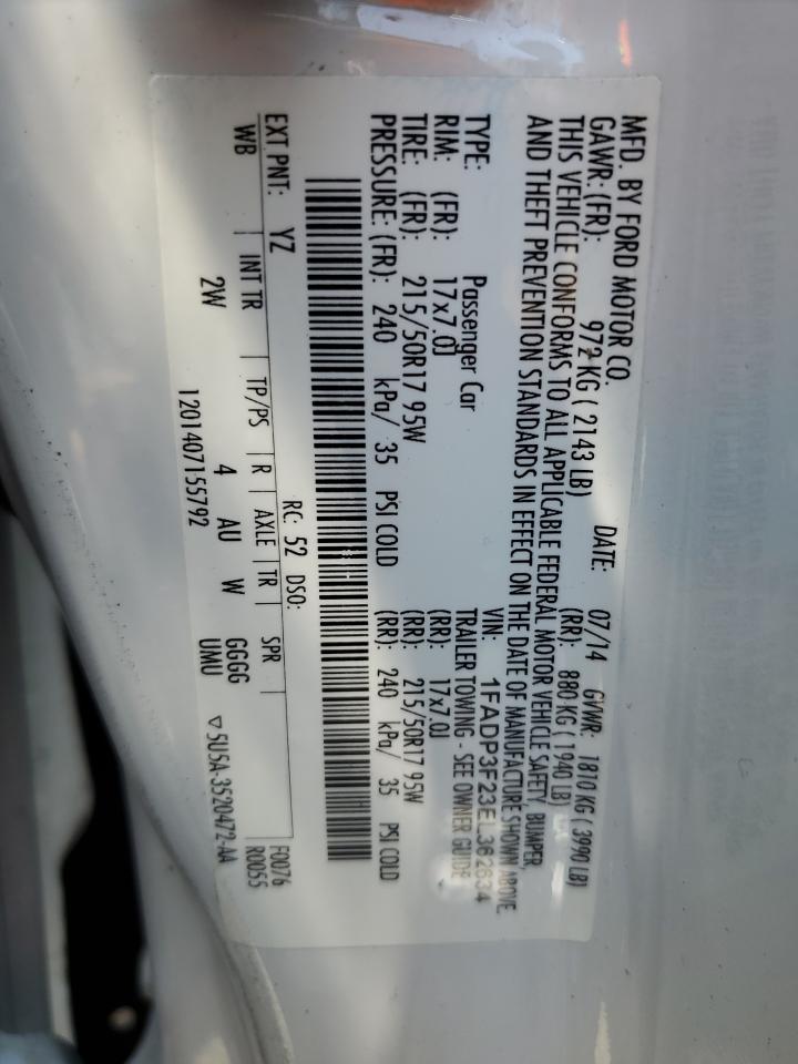 2014 Ford Focus Se VIN: 1FADP3F23EL362634 Lot: 61209954