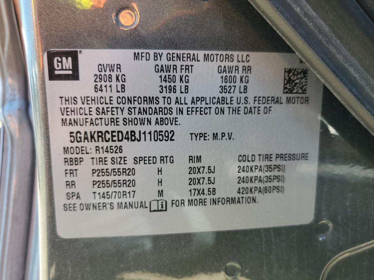 2011 Buick Enclave Cxl VIN: 5GAKRCED4BJ110592 Lot: 58757274