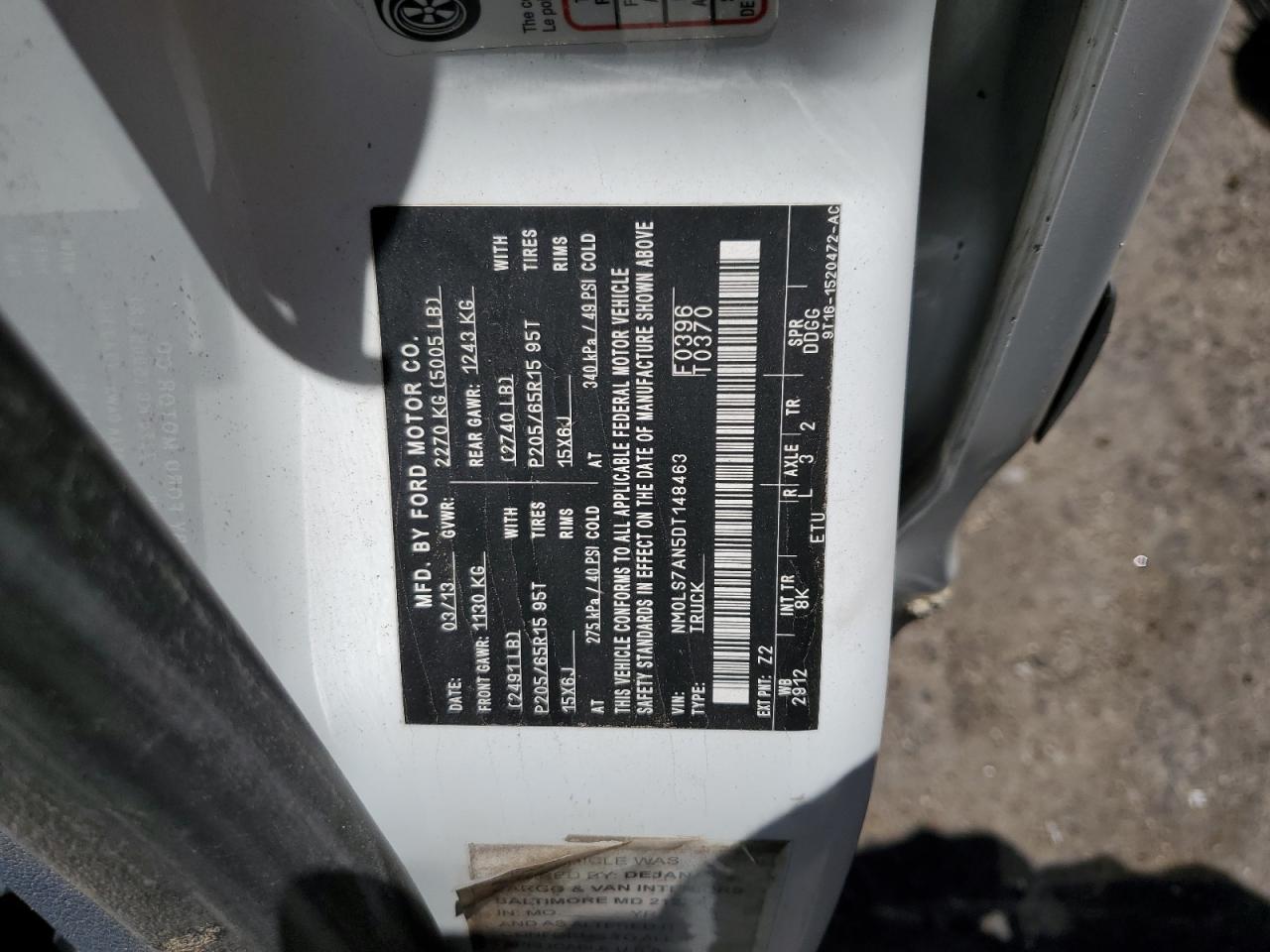 2013 Ford Transit Connect Xl VIN: NM0LS7AN5DT148463 Lot: 60674204