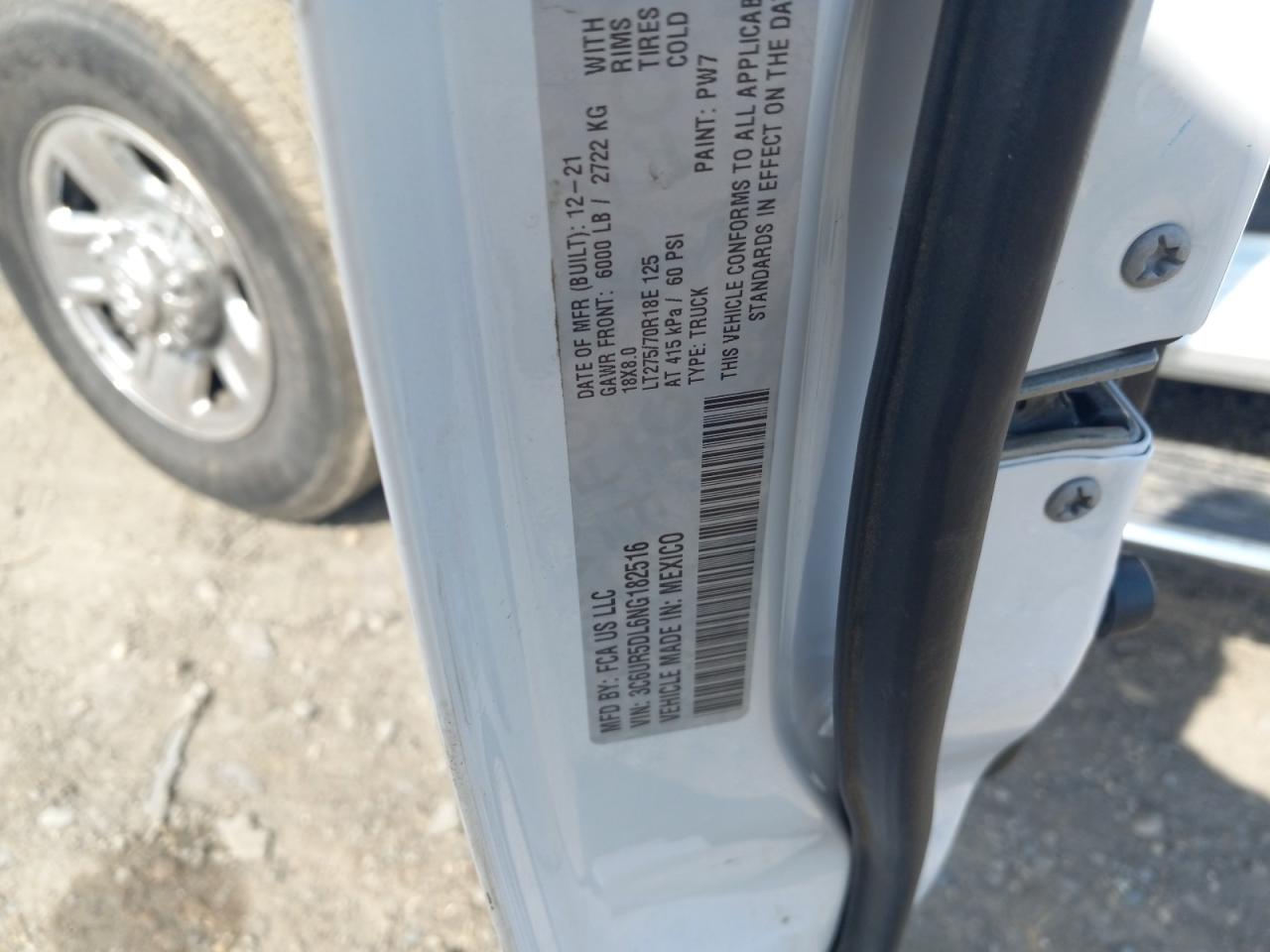 2022 Ram 2500 Big Horn/Lone Star VIN: 3C6UR5DL6NG182516 Lot: 61275434