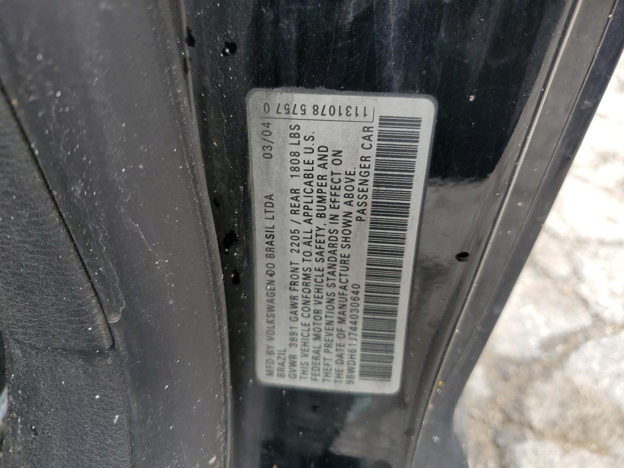 2004 Volkswagen Gti Vr6 VIN: 9BWDH61J744030640 Lot: 60631494