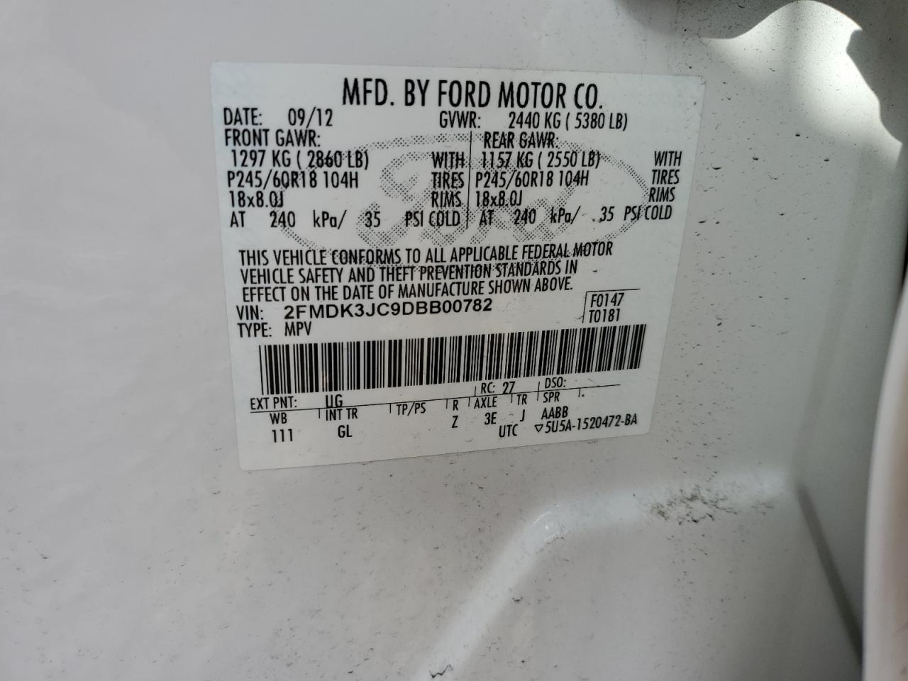 2FMDK3JC9DBB00782 2013 Ford Edge Sel