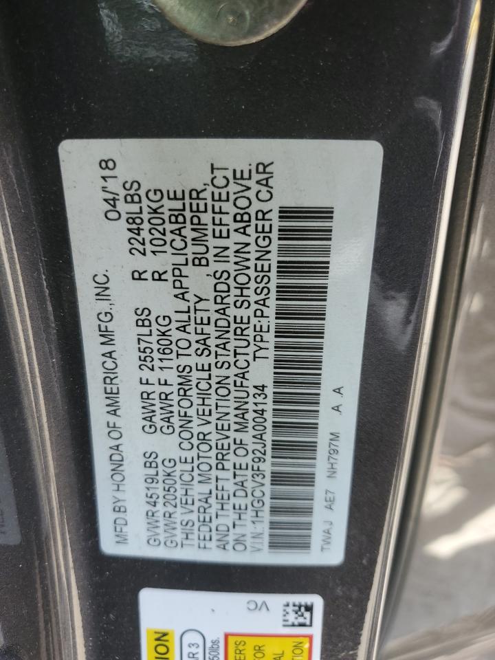 1HGCV3F92JA004134 2018 Honda Accord Touring Hybrid