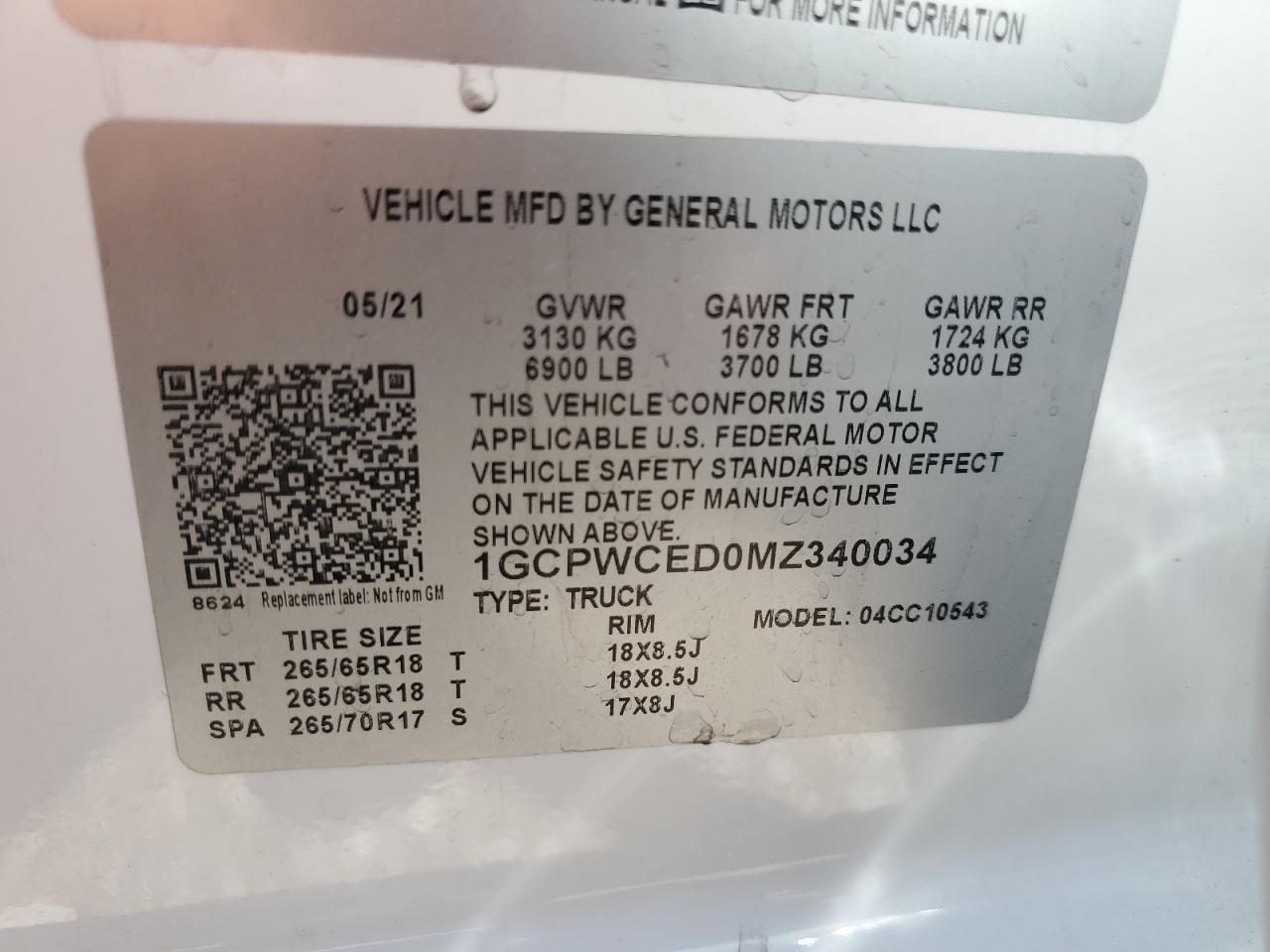 2021 Chevrolet Silverado C1500 Lt VIN: 1GCPWCED0MZ340034 Lot: 56491884