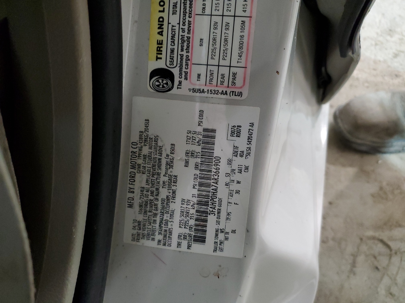 3FAHP0HA7AR366900 2010 Ford Fusion Se