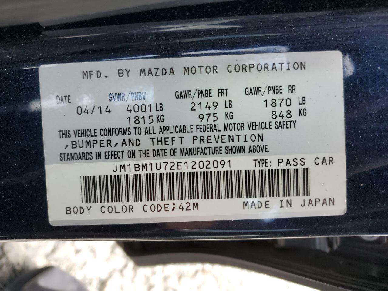 2014 Mazda 3 Sport VIN: JM1BM1U72E1202091 Lot: 60449904