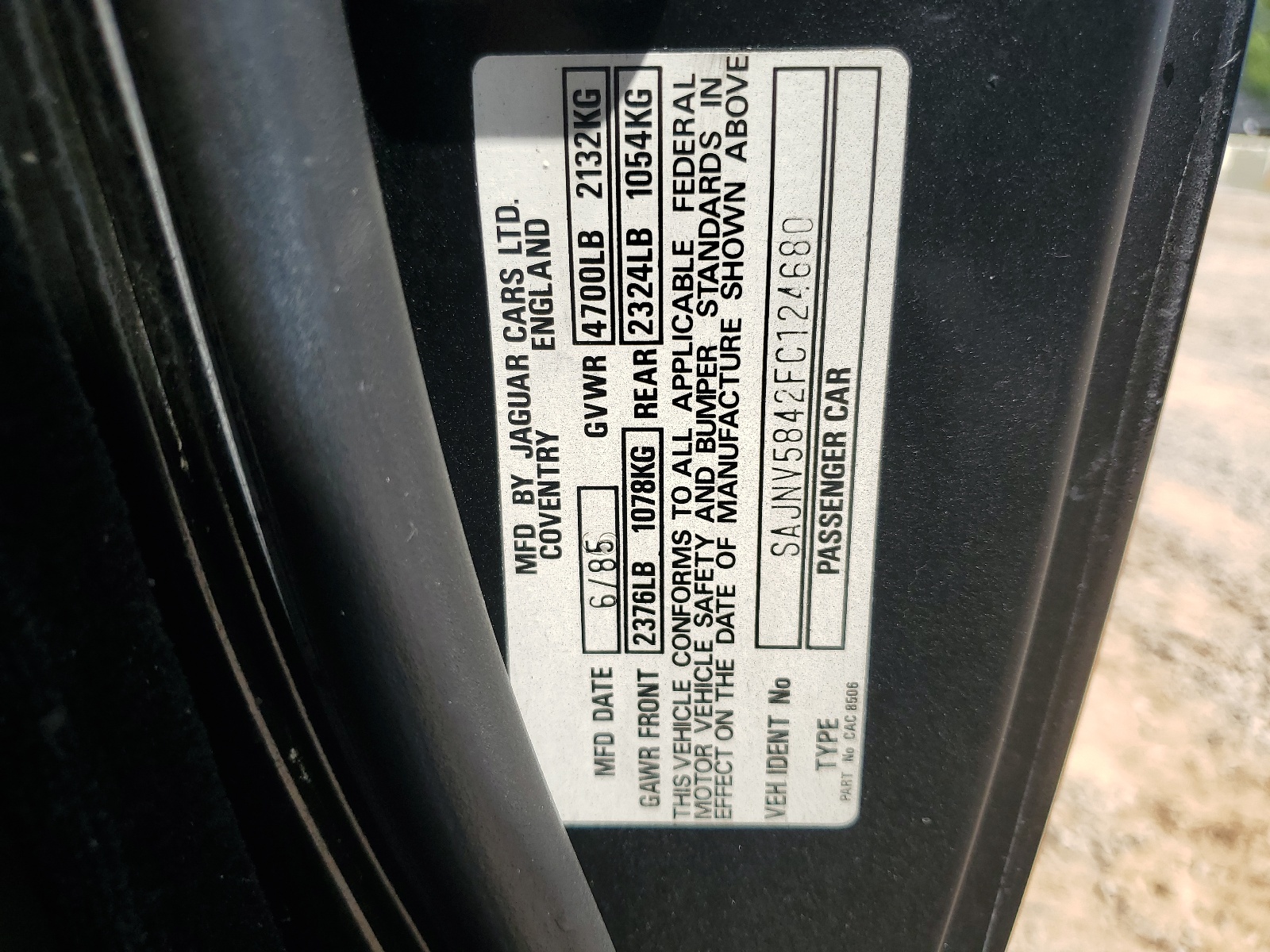 SAJNV5842FC124680 1985 Jaguar Xjs