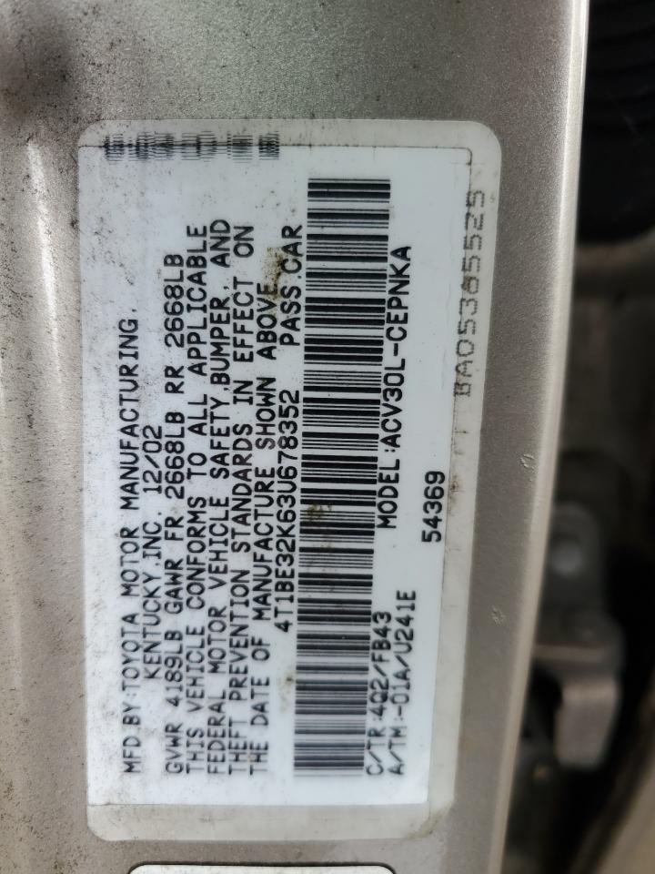 2003 Toyota Camry Le VIN: 4T1BE32K63U678352 Lot: 59269514