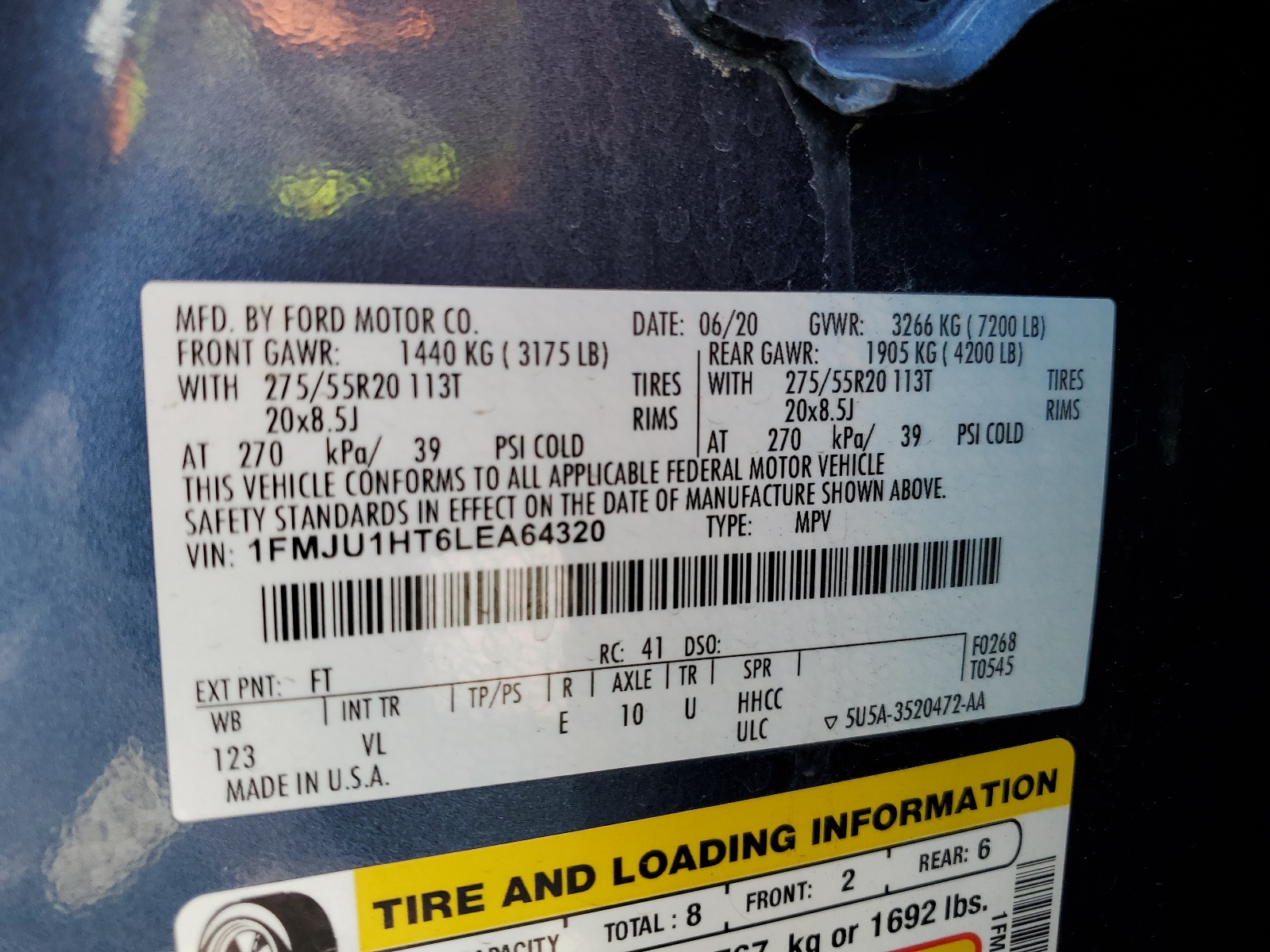 1FMJU1HT6LEA64320 2020 Ford Expedition Xlt