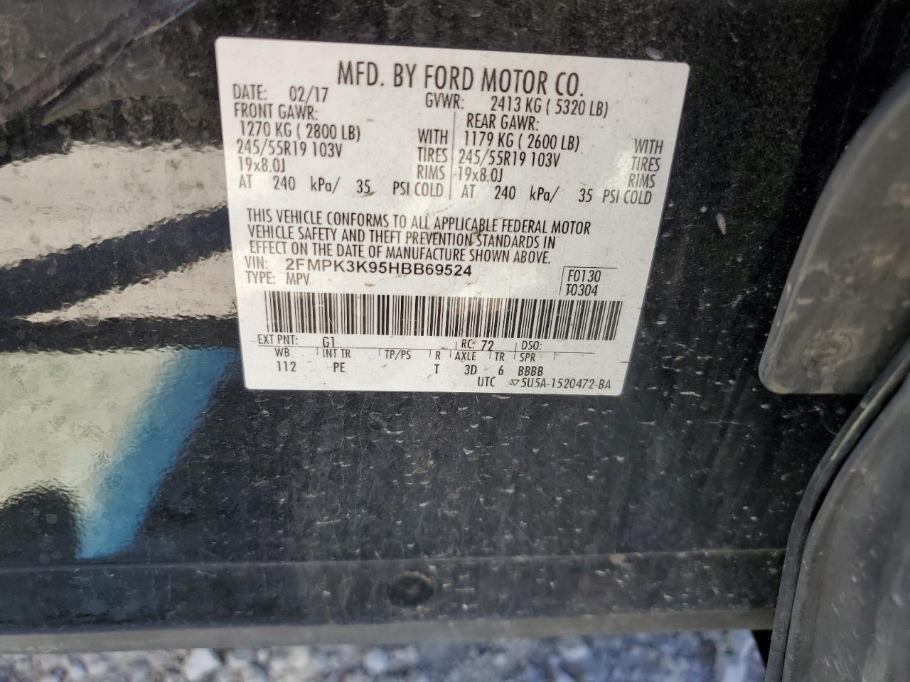 2017 Ford Edge Titanium VIN: 2FMPK3K95HBB69524 Lot: 57816964