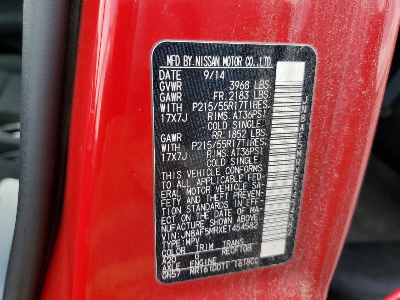 2014 Nissan Juke S VIN: JN8AF5MRXET454582 Lot: 57352594