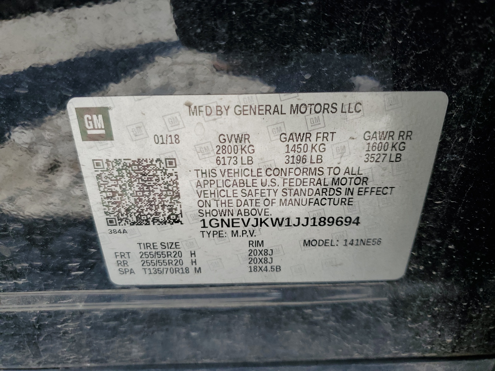 1GNEVJKW1JJ189694 2018 Chevrolet Traverse Premier