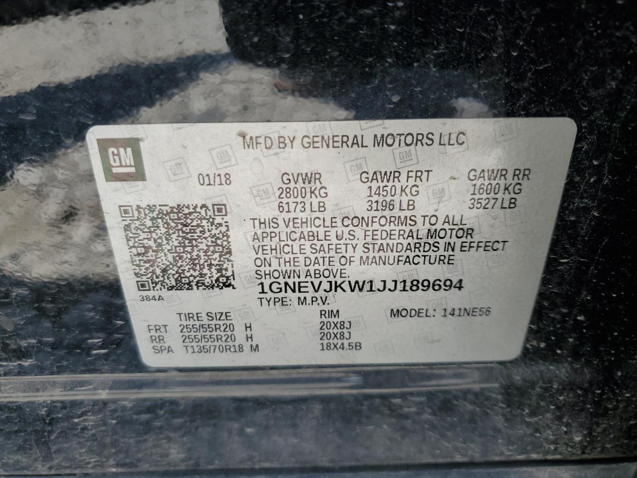 2018 Chevrolet Traverse Premier VIN: 1GNEVJKW1JJ189694 Lot: 59123484