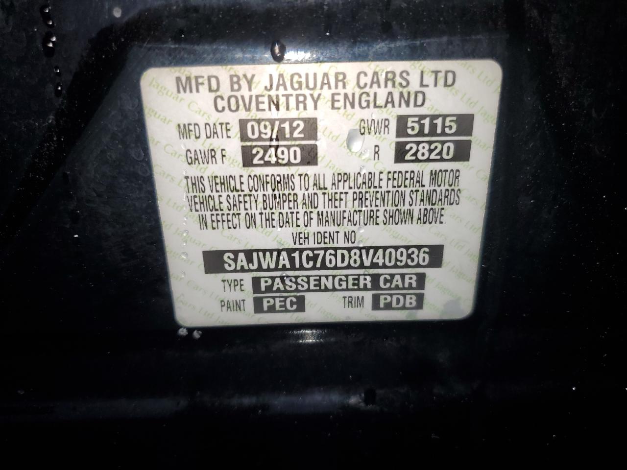 2013 Jaguar Xj VIN: SAJWA1C76D8V40936 Lot: 59983964