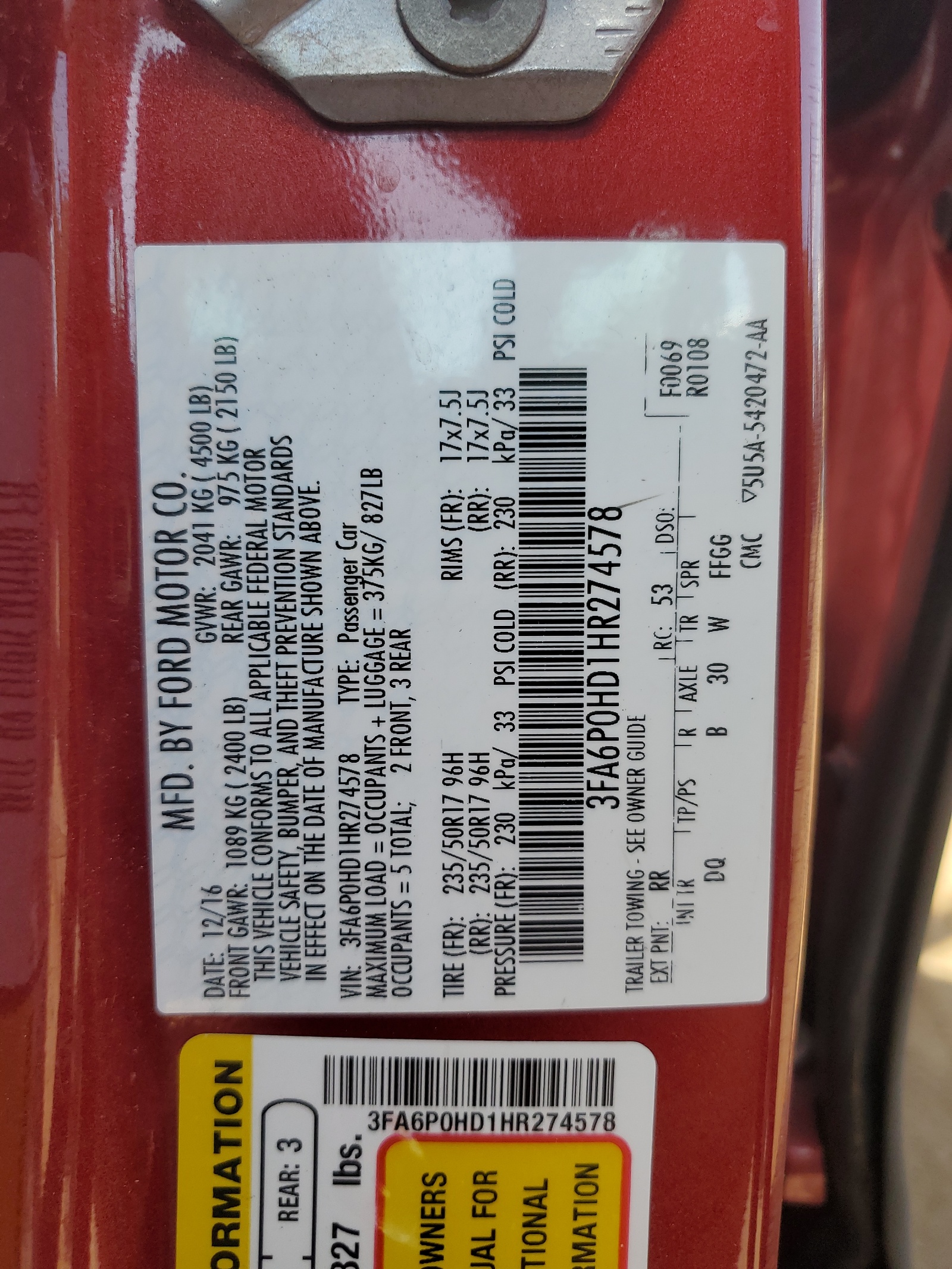 3FA6P0HD1HR274578 2017 Ford Fusion Se