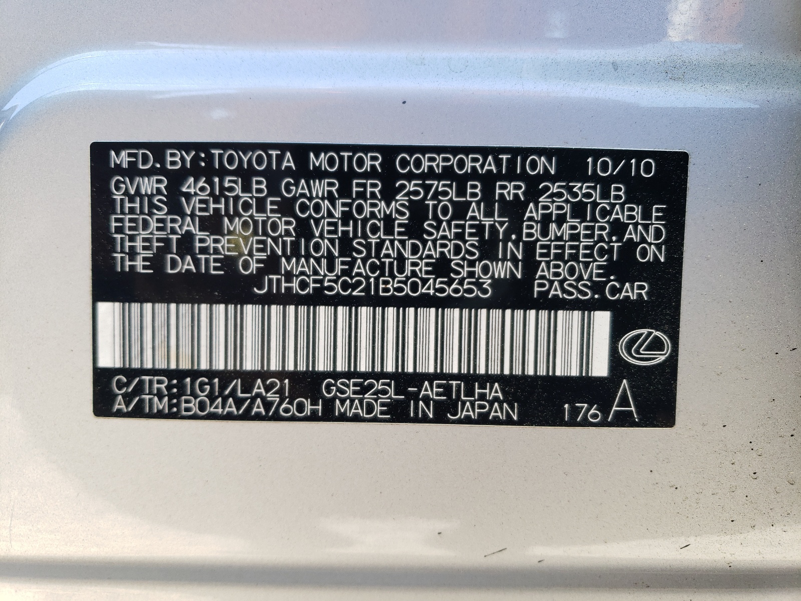 JTHCF5C21B5045653 2011 Lexus Is 250