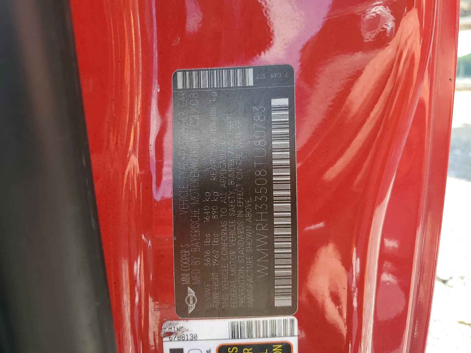 WMWRH33508TU80783 2008 Mini Cooper S