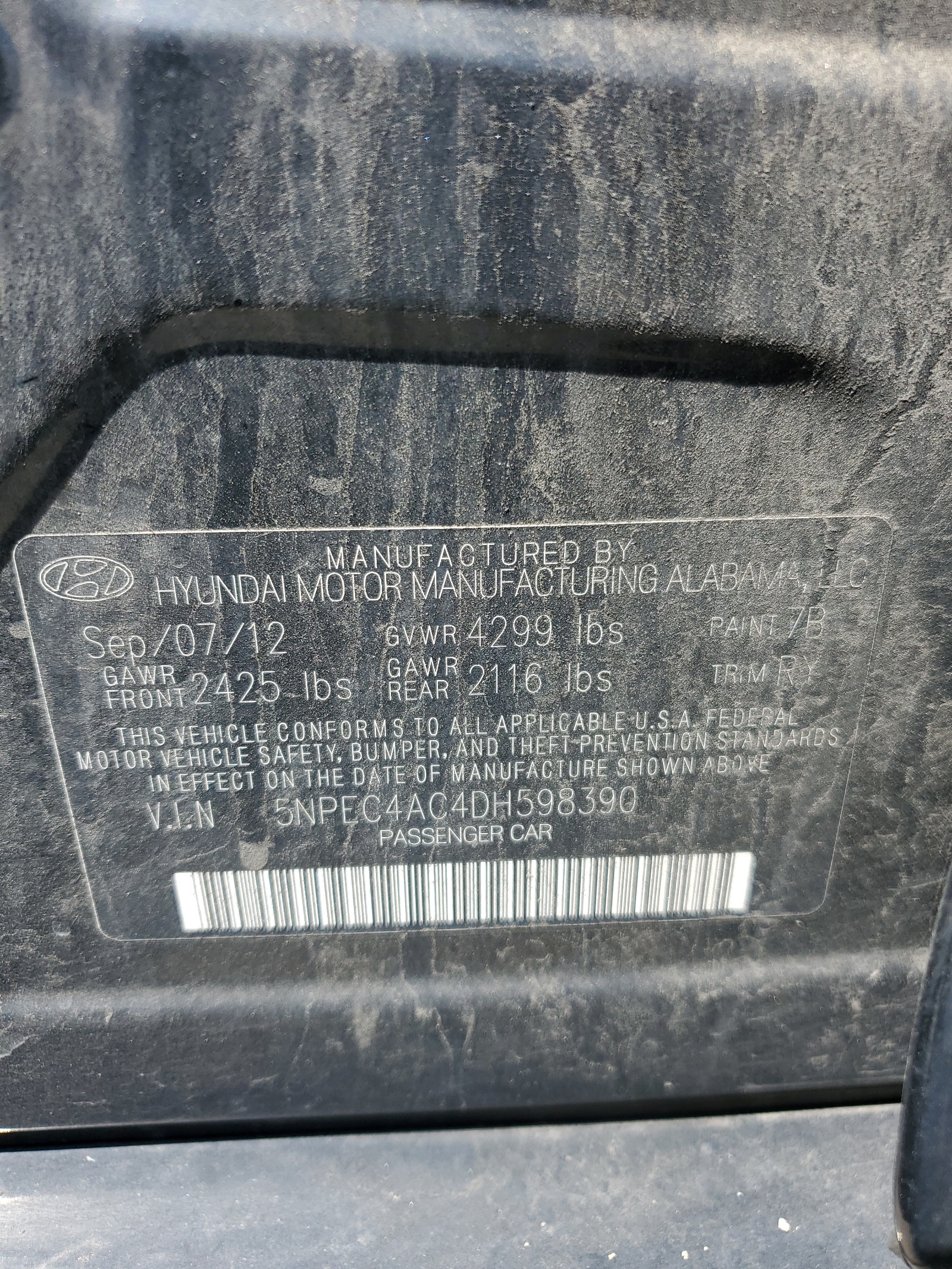 5NPEC4AC4DH598390 2013 Hyundai Sonata Se