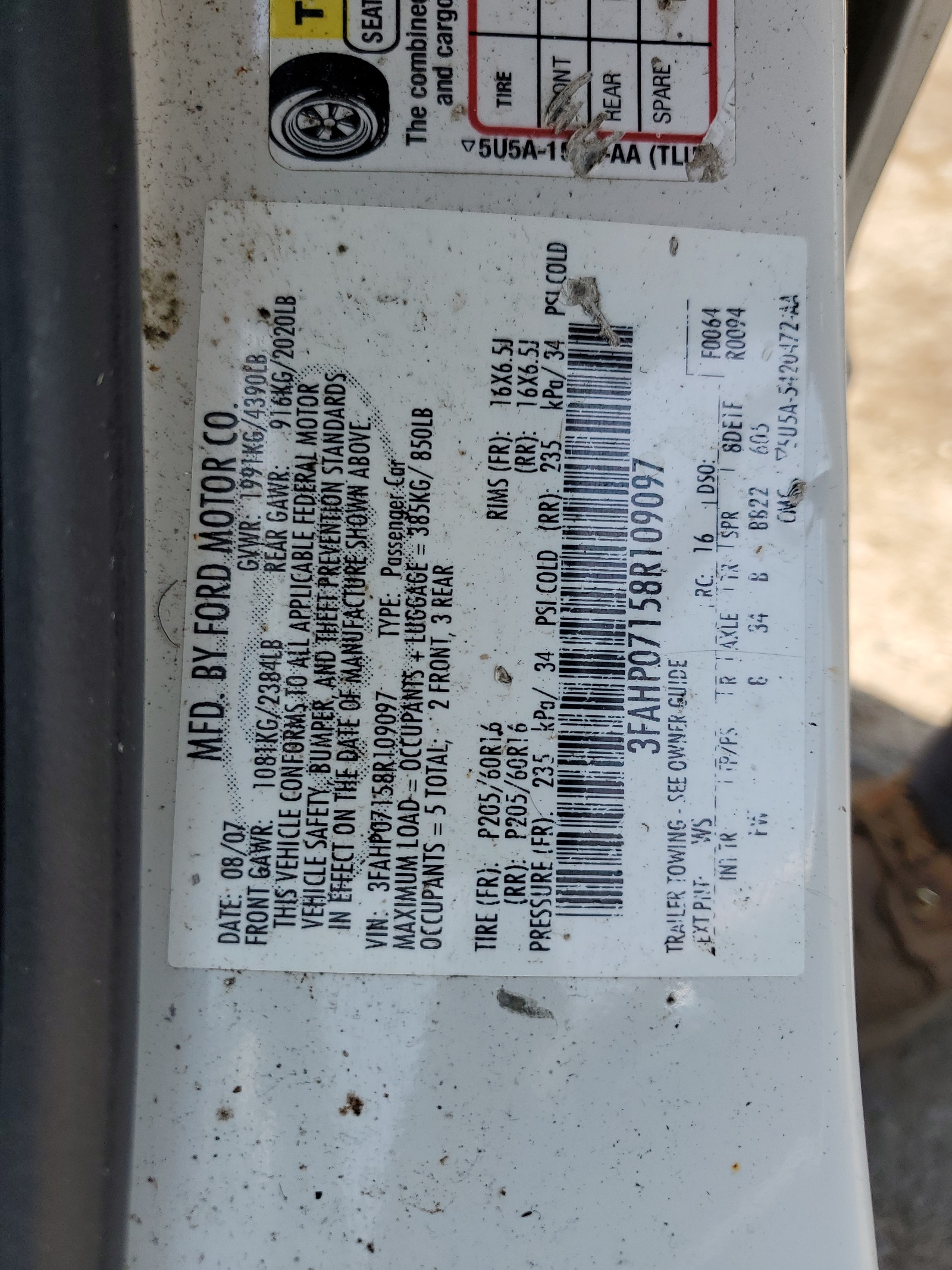 3FAHP07158R109097 2008 Ford Fusion Se