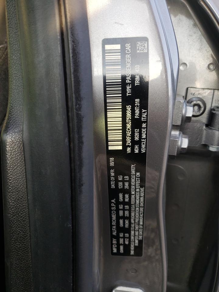 2018 Alfa Romeo Giulia Ti VIN: ZARFAECN6J7596645 Lot: 59500174