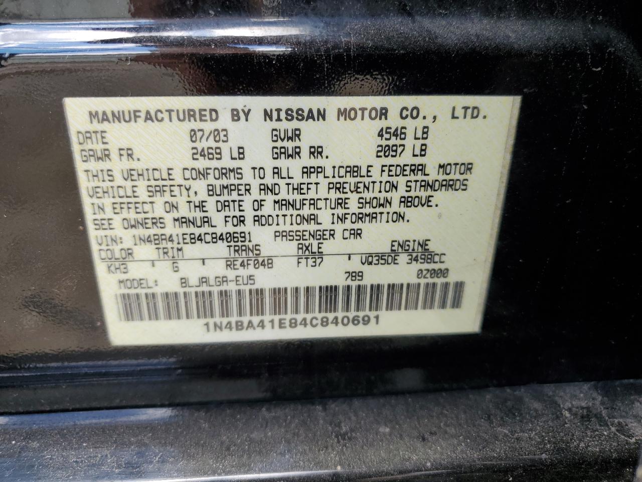 1N4BA41E84C840691 2004 Nissan Maxima Se