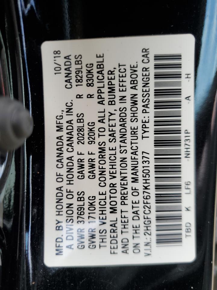 2HGFC2F67KH501377 2019 Honda Civic Lx