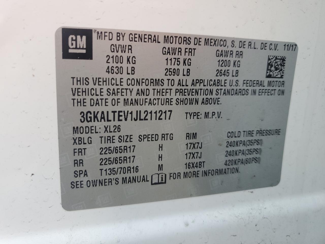 2018 GMC Terrain Sle VIN: 3GKALTEV1JL211217 Lot: 57084164