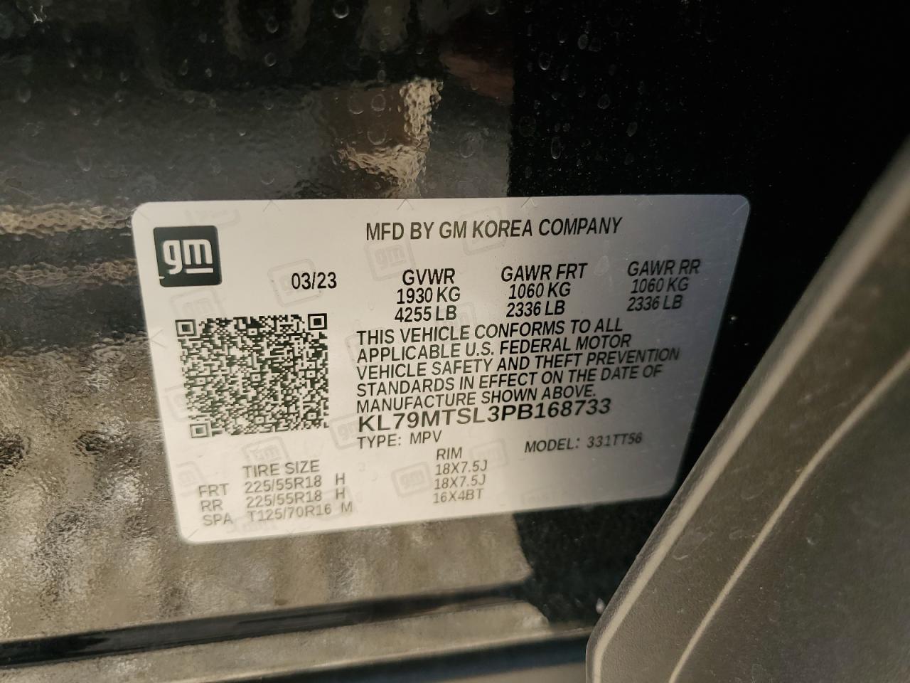 2023 Chevrolet Trailblazer Rs VIN: KL79MTSL3PB168733 Lot: 58927724