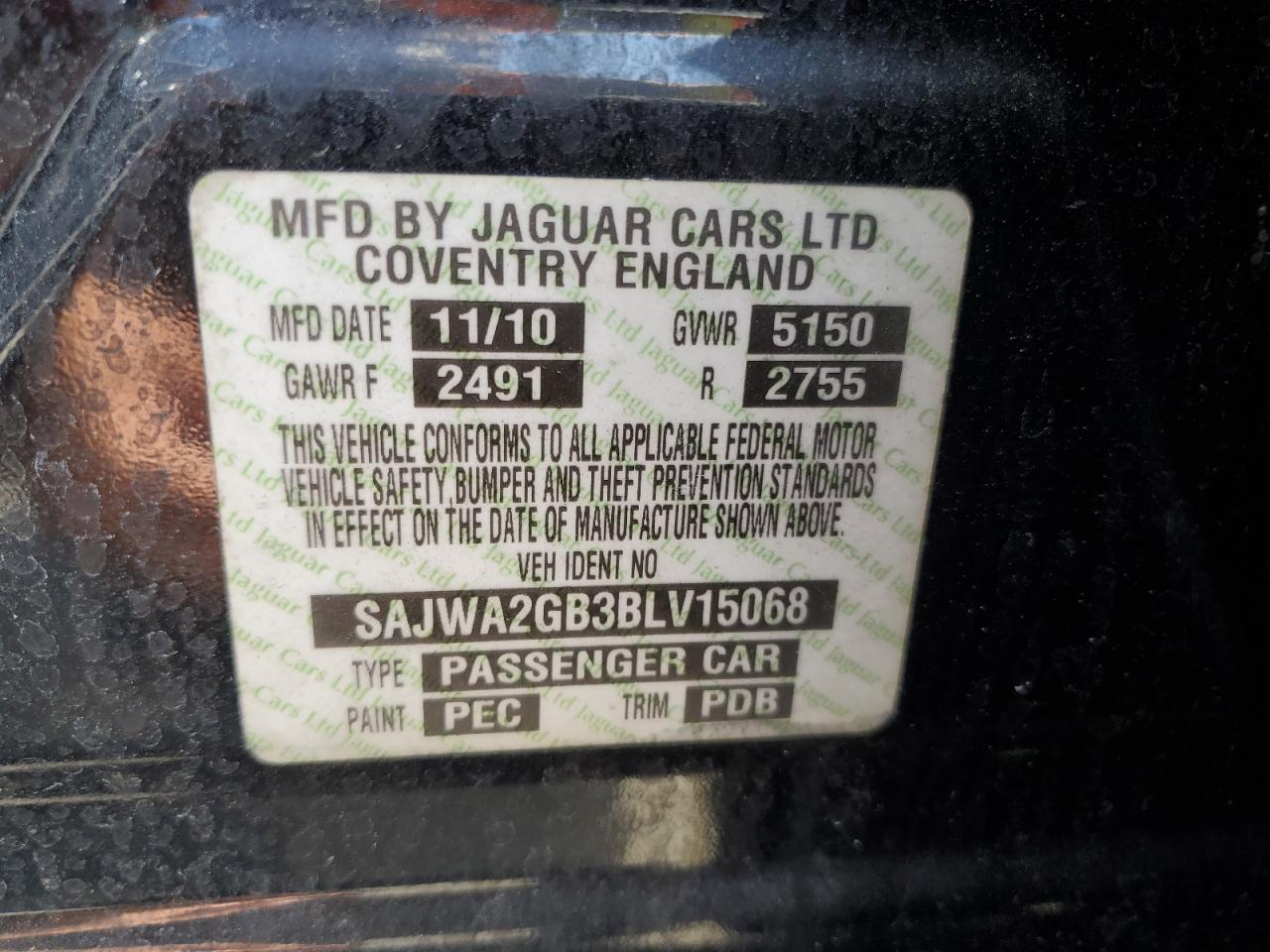 2011 Jaguar Xjl VIN: SAJWA2GB3BLV15068 Lot: 56644884